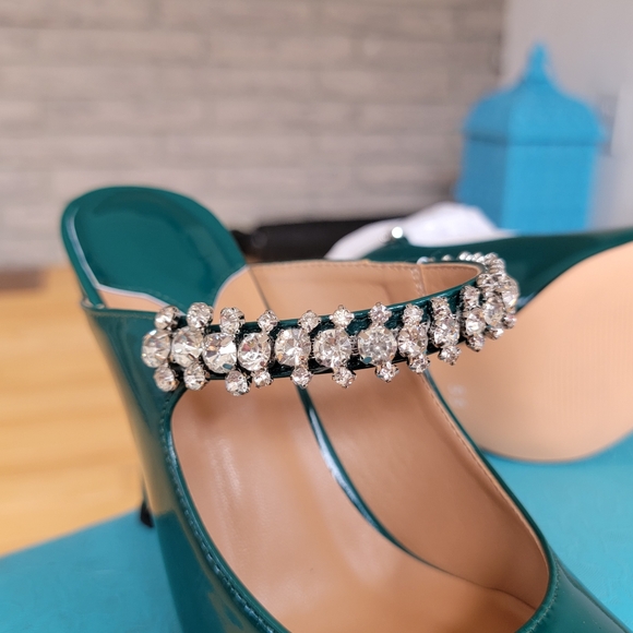 Green Slip On Mule Rhinestone Heels - Picture 8 of 10